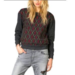 𝅺miss Me Vintage | Charcoal Gray & Red Diamond Pullover Sweater